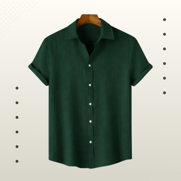 Forest Green Textured Half Sleeve Shirt – Soft, Breathable & Ideal for Summer