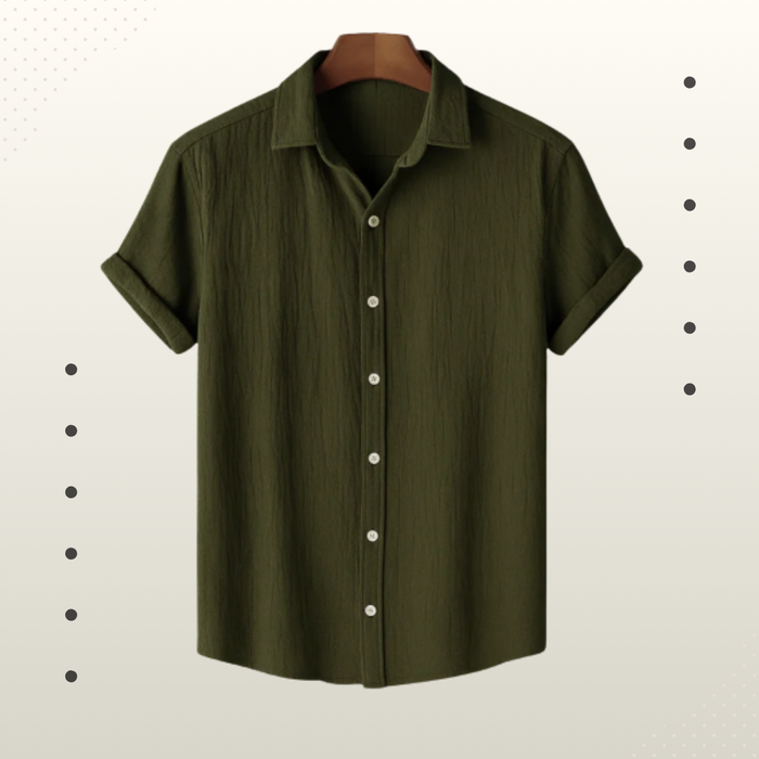 Olive Green Premium Textured Half Sleeve Shirt – Soft, Breathable & Ideal for Summer