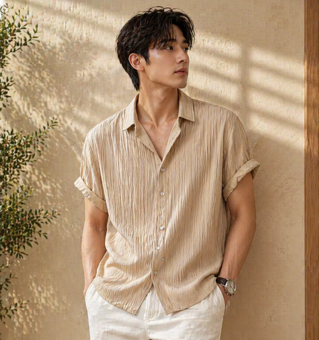 Beige Breeze – Soft Crinkle Cotton Shirt | H-804