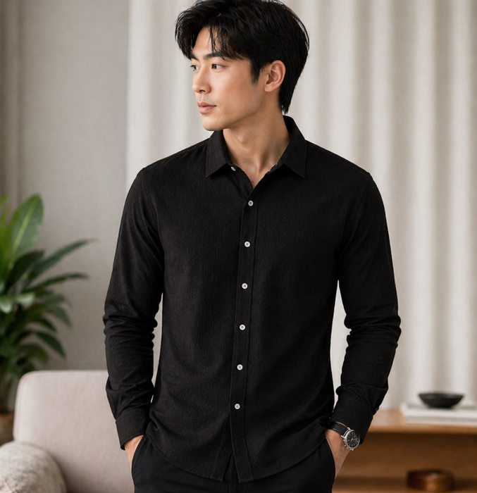 Black-Summer-Friendly Full Sleeve Shirt – Lightweight & Comfortable Fit (D-2010)