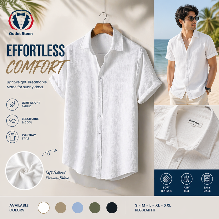 Classic White Premium Textured Half Sleeve Shirt – Soft, Breathable & Ideal for Summer