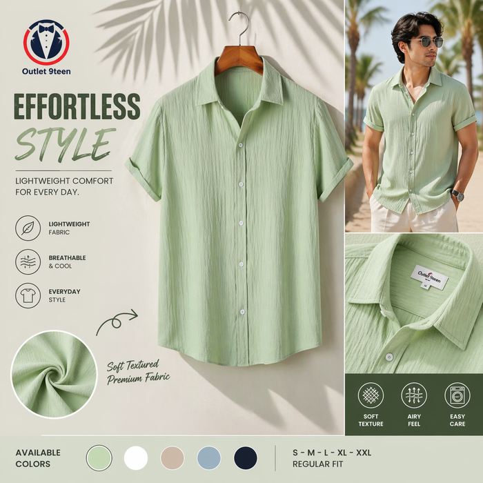 Mint Green Premium Textured Half Sleeve Shirt – Soft, Breathable & Ideal for Summer