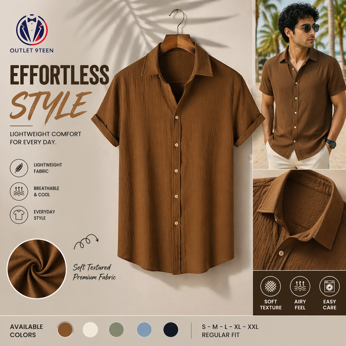Cocoa Brown Premium Textured Half Sleeve Shirt – Soft, Breathable & Ideal for Summer