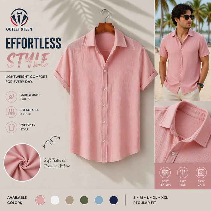 Blush Pink Premium Textured Half Sleeve Shirt – Soft, Breathable & Ideal for Summer