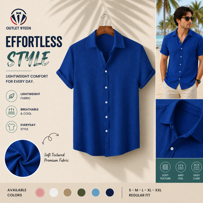 Blue Premium Textured Half Sleeve Shirt – Soft, Breathable & Ideal for Summer