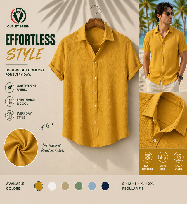 Mustard yellow Textured Half Sleeve Shirt – Soft, Breathable & Ideal for Summer