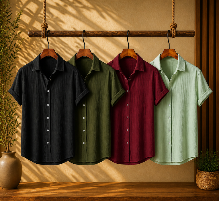 Midnight Black, Evergreen Olive, Maroon Classic & Mint Breeze – Breezy Textured Shirt Combo | H-650 + H-705 + H-720 + H-700