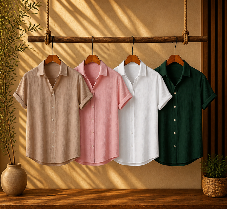 Beige Haze, Pink Charm, White Calm & Forest Green – Textured Shirt Combo | H-710 + H-640 + H-709 + H-680