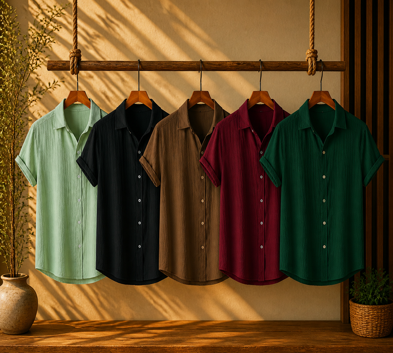 Mint Breeze, Midnight Black, Coffee Brown, Maroon Classic & Forest Green – Breezy Textured Shirt Combo | H-700 + H-650 + H-701 + H-720 + H-680