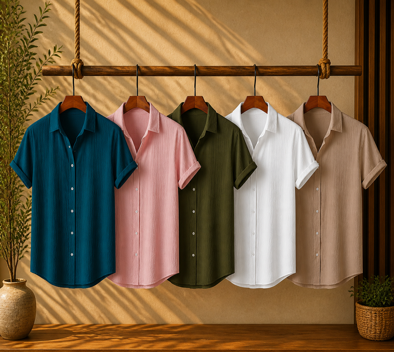 Ocean Teal, Pink Charm, Evergreen Olive, White Calm & Beige Haze – Textured Shirt Combo | H-707 + H-640 + H-705 + H-709 + H-710
