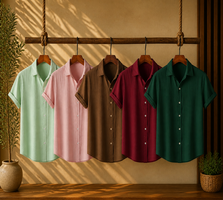 Mint Breeze, Pink Charm, Coffee Brown, Maroon Classic & Forest Green – Breezy Textured Shirt Combo | H-700 + H-640 + H-701 + H-720 + H-680