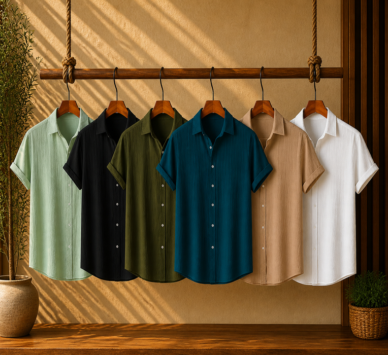 Mint Breeze, Midnight Black, Evergreen Olive, Ocean Teal, Beige Haze & White Calm – Textured Shirt Combo | H-700 + H-650 + H-705 + H-707 + H-710 + H-709