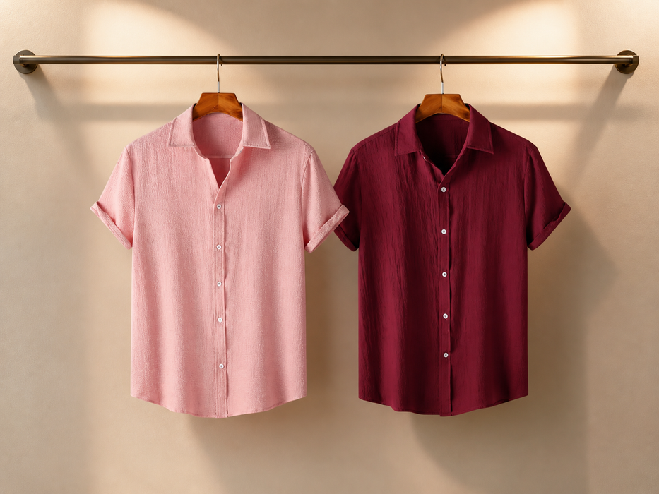 Maroon & Pink Duo – Breezy Textured Shirt Combo | H-720 + H-640