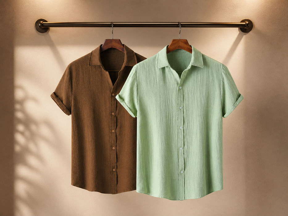 Coffee Brown & Mint Breeze – Breezy Textured Shirt Combo | H-701 + H-700