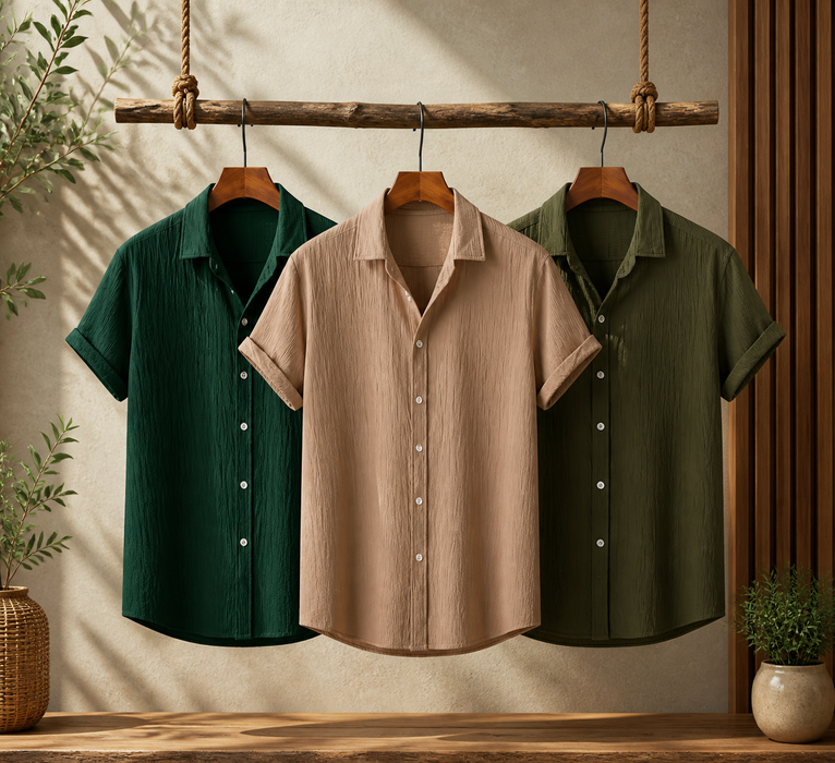 Forest Green, Beige Haze & Evergreen Olive – Textured Shirt Combo | H-680 + H-710 + H-705