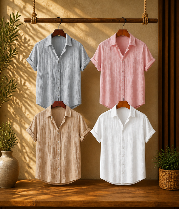 Beige Haze, Mint Breeze, Coffee Brown & Maroon Classic – Textured Shirt Combo | H-710 + H-700 + H-701 + H-720 (Copy)
