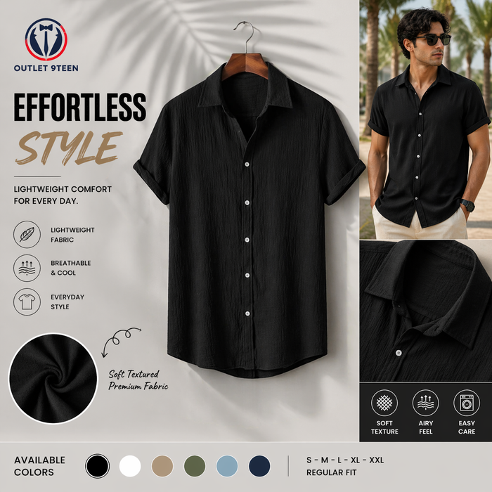 Jet Black Premium Textured Half Sleeve Shirt – Soft, Breathable & Ideal for Summer