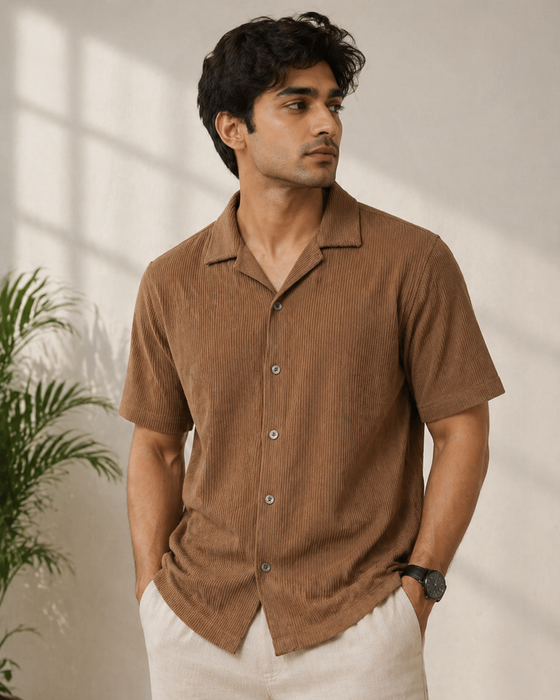Cuban Collar Textured Shirt|H-200