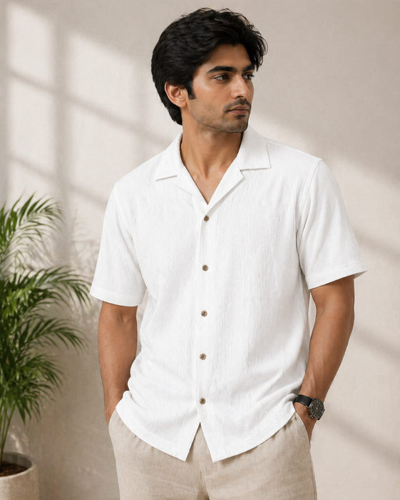 Cuban Collar Textured ShirtH-201