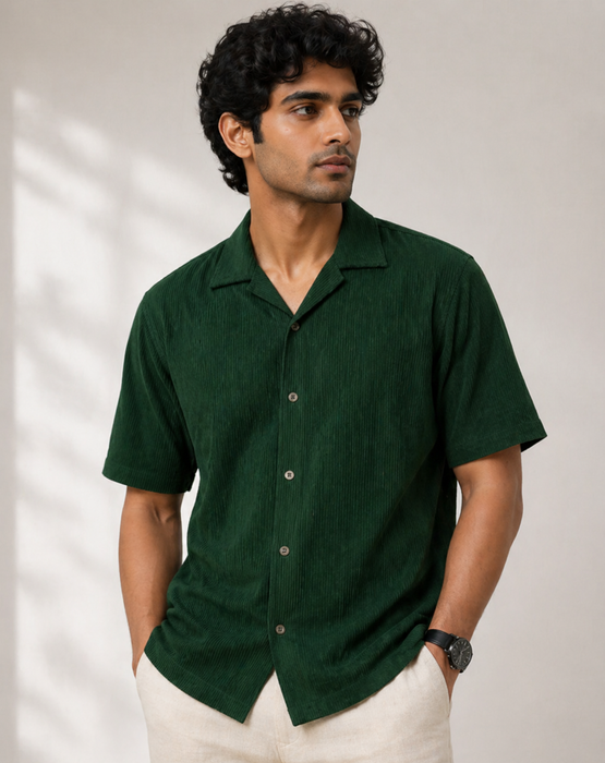 Cuban Collar Textured ShirtH-202
