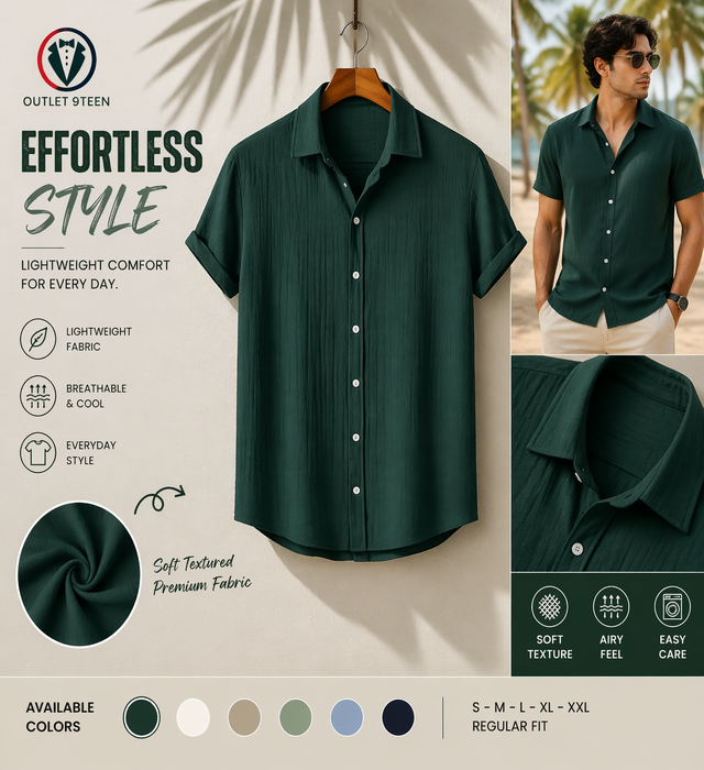 Deep Teal  Textured Half Sleeve Shirt – Soft, Breathable & Ideal for Summer