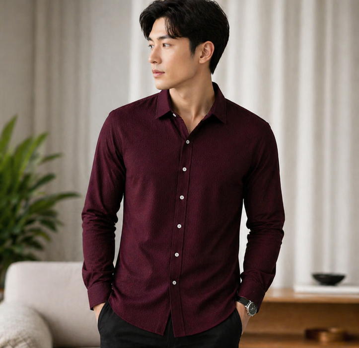 Deep Maroon-Friendly Full Sleeve Shirt – Lightweight & Comfortable Fit