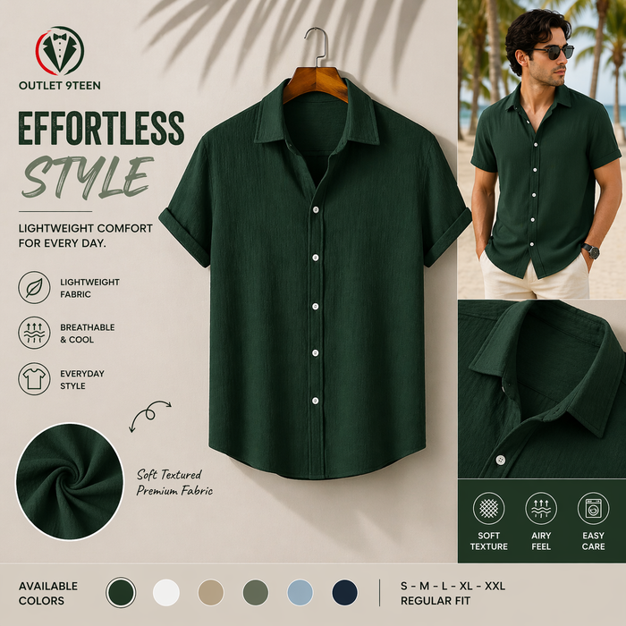Forest Green Textured Half Sleeve Shirt – Soft, Breathable & Ideal for Summer