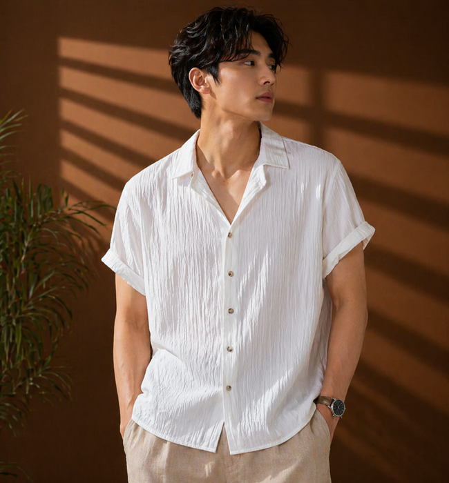 White Aura – Soft Crinkle Cotton Shirt | H-802