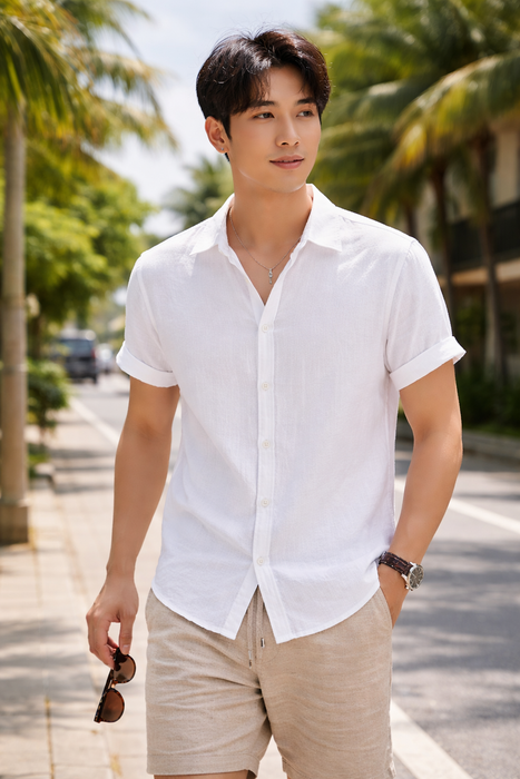Classic White Premium Textured Half Sleeve Shirt – Soft, Breathable & Ideal for Summer